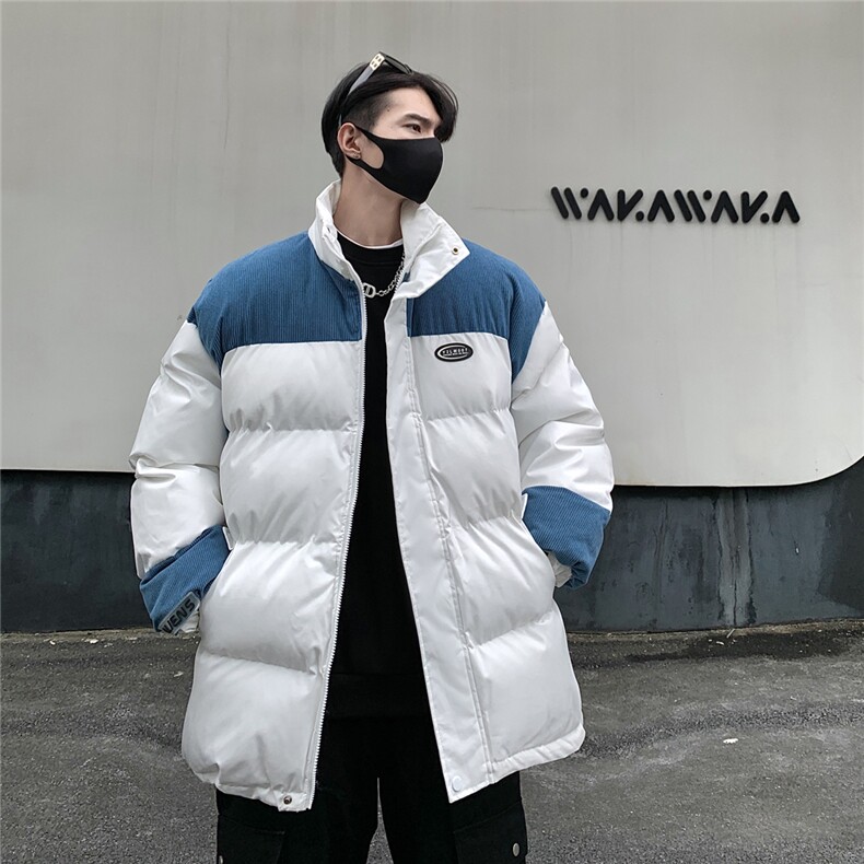 港风立领灯芯绒拼接撞色棉衣男成分：聚酯纤维8718P128控168图片