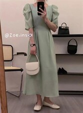 【郁金香盛开】夏季新款面料立体泡泡袖连衣裙，女装连衣裙，Waves smile