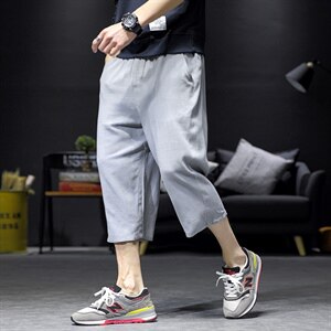 2021夏季新沙发墙日系大码男宽松七分亚麻棉麻裤休闲裤K256-P35图片