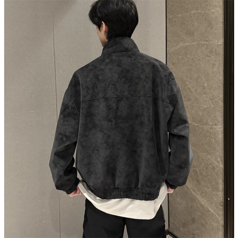 （扎染pu）复古立领皮夹克宽松百搭外套J2599-特P58,男装夹克,星座1213