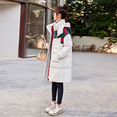 羽绒棉服女中长款撞色拼接韩版宽松显瘦休闲连帽加厚保暖棉衣外套，女装棉衣/棉服，雅佳俏