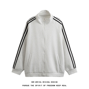 WY5019/P65春装新款高品质不起球织带设计开衫卫衣男潮宽松外套图片