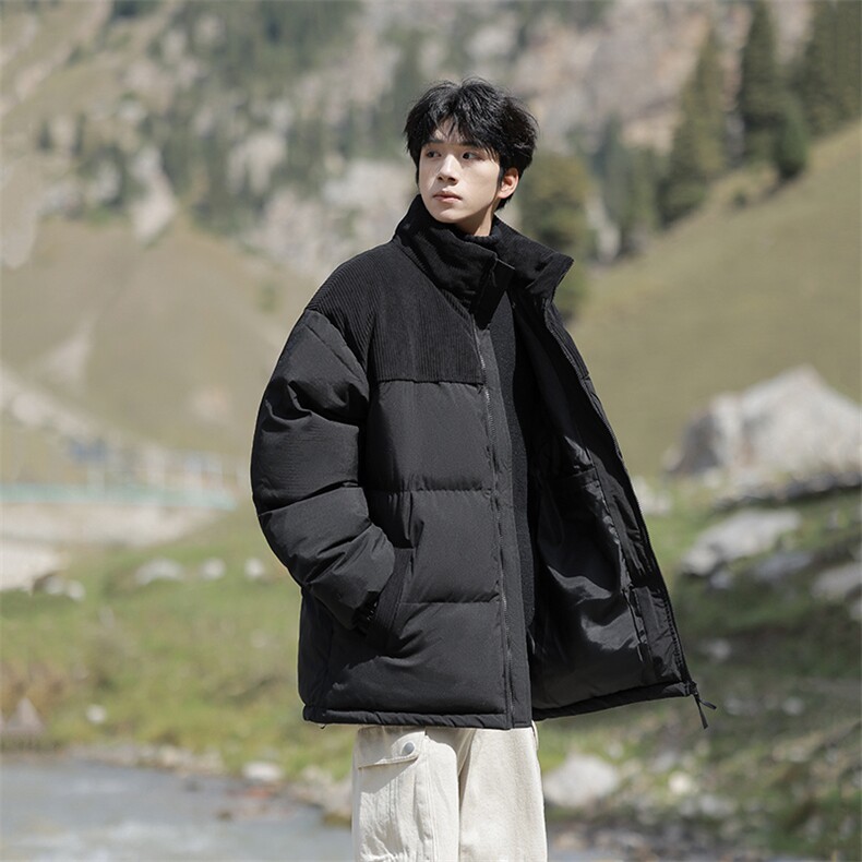 冬季青少年灯芯绒立领拼接外套休闲百搭面包服棉服5302-P78,男装棉衣,电商B306