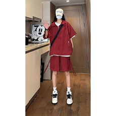 量大优供视频泡泡纱夏款连帽套装短袖短裤男CP74TZ-特p60，男装休闲套装，电商B371
