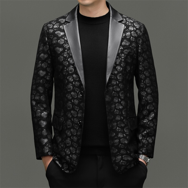 BG8113春秋款海宁真皮皮衣男绵羊皮印花西服商务休闲男装外套,男装西服,电商B360A（原721A）