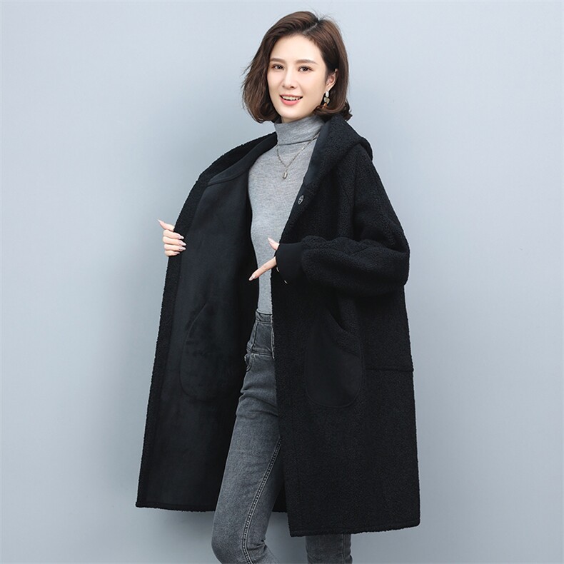 2022冬季新款女装时尚休闲保暖宽松舒适中长款亮面颗粒绒女,女装羊羔毛/颗粒绒,叶笙衣