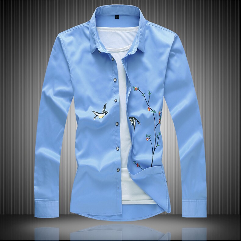 20大码印花中国风衬衫男夏秋新款青年长袖衬衫QT5030/7603p50，男装衬衫，电商A012