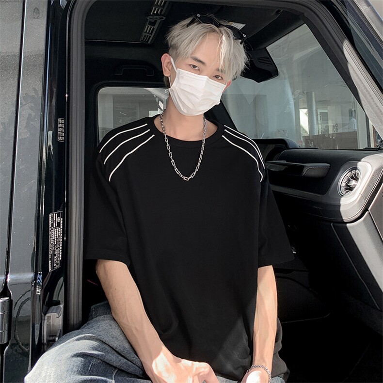 特批P30无差价夏季美式垫肩解构线条设计男休闲大码短袖T恤T5139,男装T恤,电商A001-1