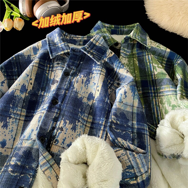 2024冬季新款港风摆拍大码灯芯绒加绒衬衫M-5XHC24971-P60，男装衬衫，电商A022