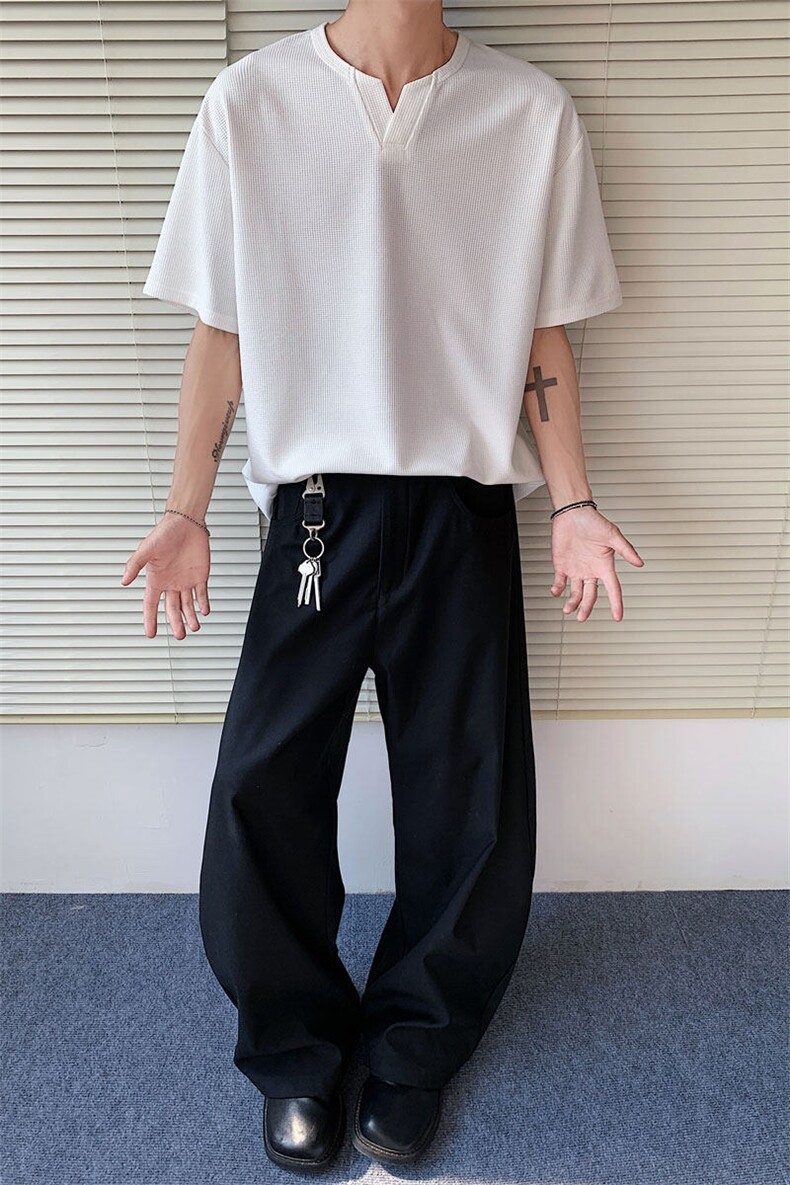 二开！2025年夏装新款美式华夫格短袖宽松T恤男C213-122-P20,男装T恤,电商C213(原B265)