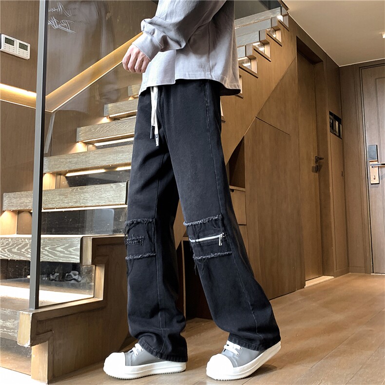 秋冬美式复古水洗印花加拉链高街微喇牛仔裤A158-NZK080-P48,男装牛仔裤,电商A158
