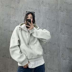 抖音得物高品质二开 26春装重磅宽松结构拉链设计高领连帽卫衣W76图片