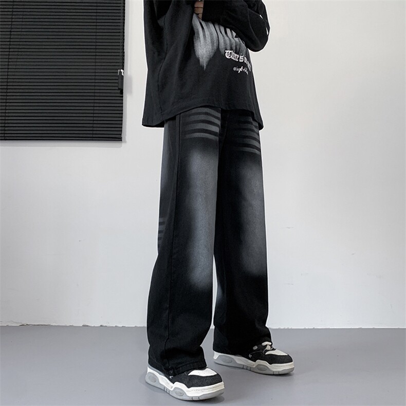 美式复古水洗渐变牛仔裤男高街潮牌宽松阔腿裤N2366-P45,男装牛仔裤,星座1001-1