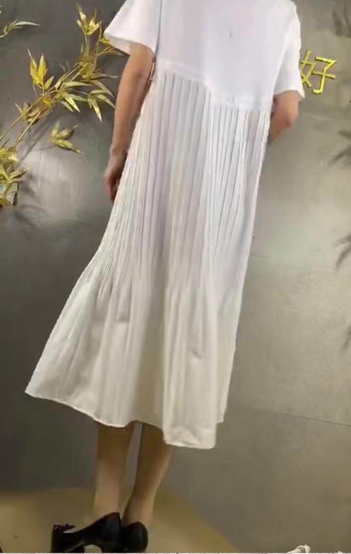 AX303新款韩版圆领休闲拼接修身显瘦百褶连衣裙,女装连衣裙,L·H·X