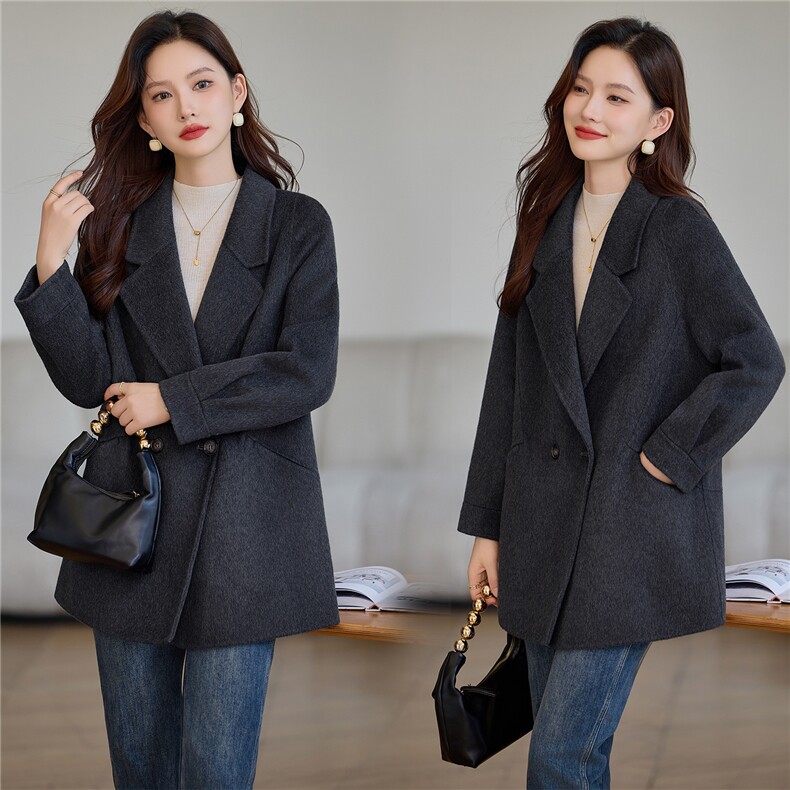 现货双面呢羊绒大衣，女装羊绒大衣，韩派