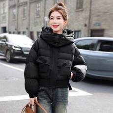 欧货短款羽绒服女冬季小个子2025年新款白鸭绒面包服宽松加厚外套，女装羽绒服，意芙