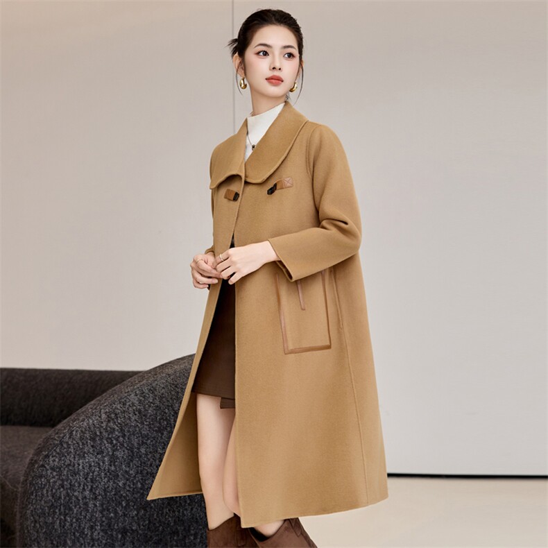 秋冬中长款长袖绵羊毛时尚简约大气毛呢外套，女装毛呢外套，阿舍尔精品
