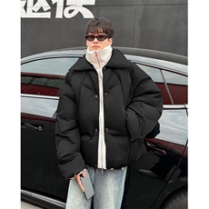 冬季2024新款美式潮牌双层领假两件棉服外套男士潮流加厚宽松棉衣，男装棉衣，星座410-7