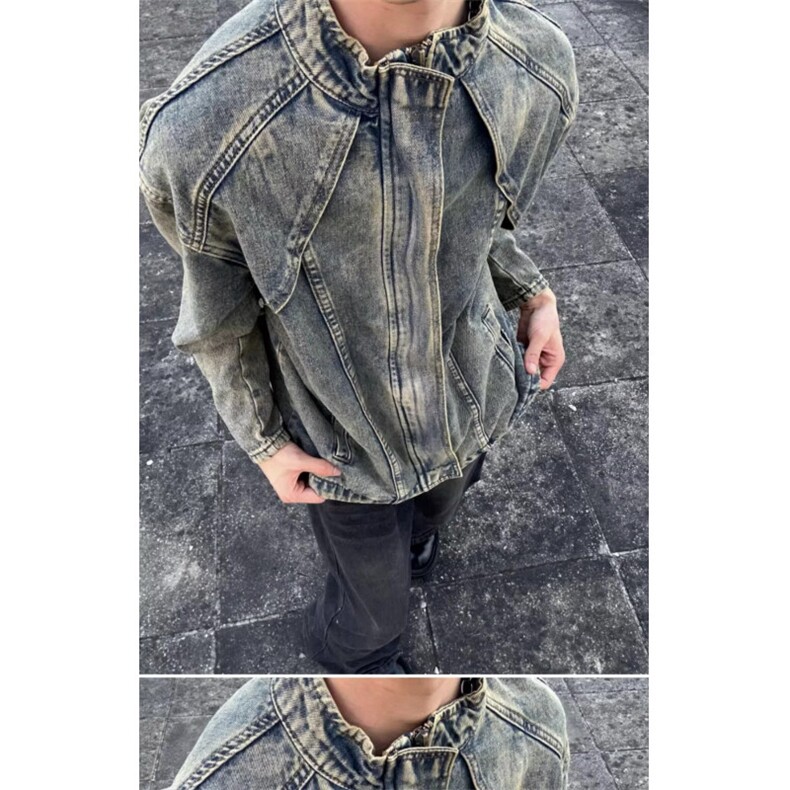 【001】5毛边水洗牛仔外套男拉链立领机车夹克短款A079-2205-P69,男装工装外套,电商A079