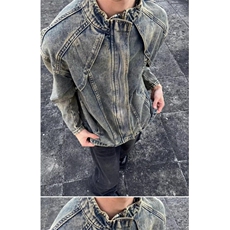 【001】5毛边水洗牛仔外套男拉链立领机车夹克短款A079-2205-P69，男装工装外套，电商A079