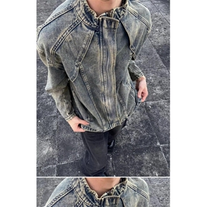 【001】5毛边水洗牛仔外套男拉链立领机车夹克短款A079-2205-P69图片