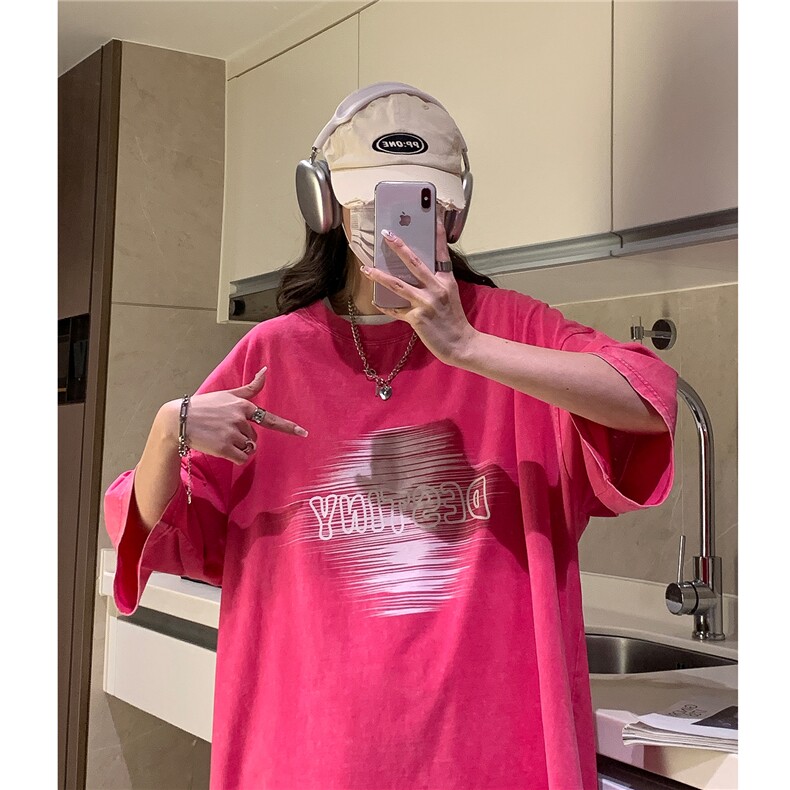 中性风夏装新款水洗做旧宽松印花圆领短袖T恤女半袖潮D242-P38,男装T恤,电商A335-1（原A458）