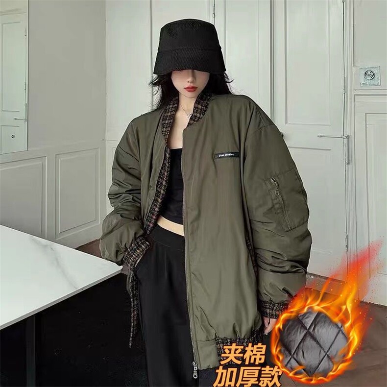 棉服加厚军绿色飞行员夹克男胖子高级感oversize棒球服大码外套图片