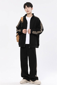 拼色三条杠撞色开衫卫衣大码宽松休闲立领外套W4602-P52【特价】图片