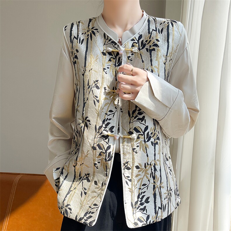 国风新中式提花立领缎面马甲背心女2024秋季新款盘扣百搭坎肩上衣，女装马甲，圣丽羊绒