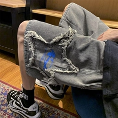 5501牛仔裤宽松直筒直脚百搭五分裤青春流行男水洗新款潮流，男装牛仔裤，星座308A-1（原309B-1）