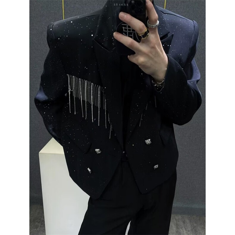 1506/QXZ1200/P72新款春秋季小众炸街设计流苏小西装短款小西装,男装西服套装,星座1506