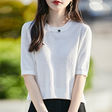 夏季新款曲珠圆领浮雕短袖女，女装T恤，贵皇网供仓