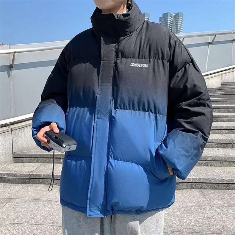 渐变色棉衣男韩版潮流高街帅气2024冬季新款ins宽松外套W4335-P77图片