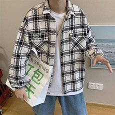 2025潮男外套男春秋款长袖格子衬衫外穿时尚潮流翻领外套叠穿夹克，男装夹克，星座506A