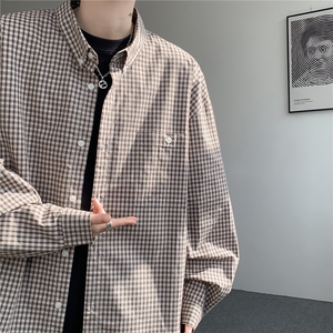 8XL-Mmiu系穿搭复古蓝格子衬衫男宽松纯棉长袖衬衣男CS540-P45
