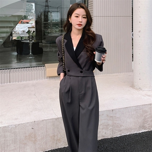 西装高腰女神范长袖通勤刺绣西装领宽松型纯色女职业显瘦气质高腰图片