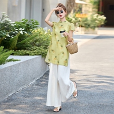 新中式设计感时髦套装女2025夏季新款清冷感改良唐装显高两件套潮，女装套装/套裙，采品优优