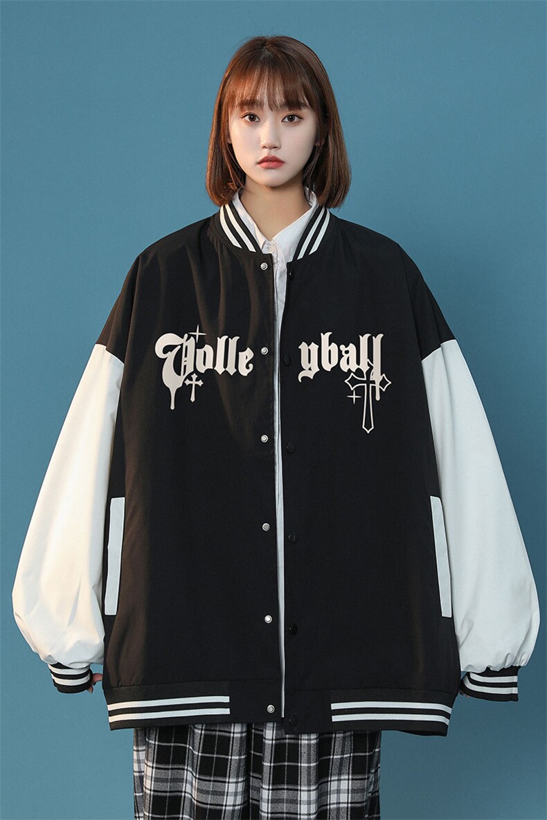 中性22秋季潮牌十字架字母印花撞色棒球服夹克外套G120P65控88,男装夹克,A247A