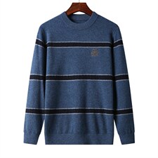 秋冬中年男士长袖羊毛毛衣男条纹圆领针织上衣QLM77852-P165,男装针织衫/毛衣,电商B212（原钱塘6029）