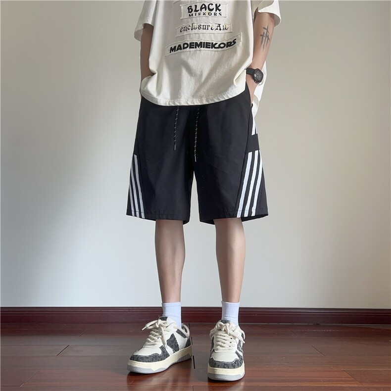 抖音品质夏季新款潮条纹透气网眼宽松短裤B315-K24205-特p30控58，男装牛仔裤，电商B315