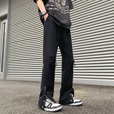 牛仔裤男韩版潮流高街帅气裤脚开衩2024夏季新款ins长裤RK162-P42，男装牛仔裤，星座412-2