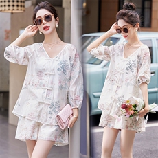 国风复古刺绣防晒上衣套装女2024夏季新款百搭宽松休闲短裤两件套，女装套装/套裙，艾瑞儿