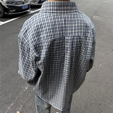C71-P312025美式复古扎染衬衫男女格子长袖高级潮牌宽松，男装衬衫，电商B323A