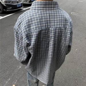 C71-P31 2025美式复古扎染衬衫男女格子长袖高级潮牌宽松图片