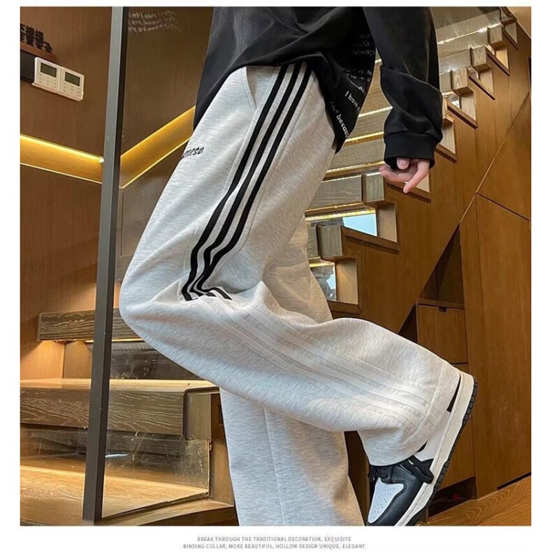 网络图现货美式复古条纹三条杆高腰垂感直筒阔腿运动裤JQ283-P35,女装休闲裤,星座715-7
