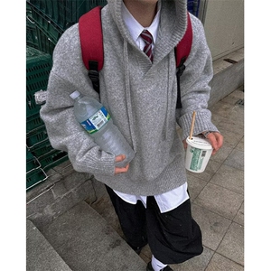 连帽学院风毛衣男款套装秋冬季高级感男士针织衫男装 M241图片