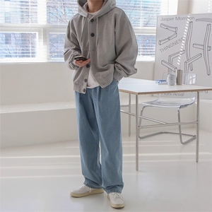 百搭开衫卫衣灰色单排扣美式复古宽松潮流连帽秋冬外套男韩风图片