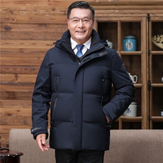 2025年中老年连帽中长款加厚防寒爸爸装白鸭绒羽绒服H27-P195，男装羽绒服，星座1210A