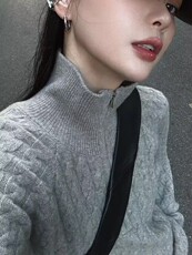 2025羊毛半拉链扭花舒适百搭简约秋冬新款保暖软糯，女装羊毛衫，莺澜羊绒