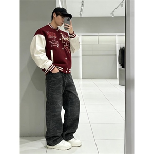 美式嘻哈字母植绒刺绣棒球服男女春季休闲保暖马年外套图片